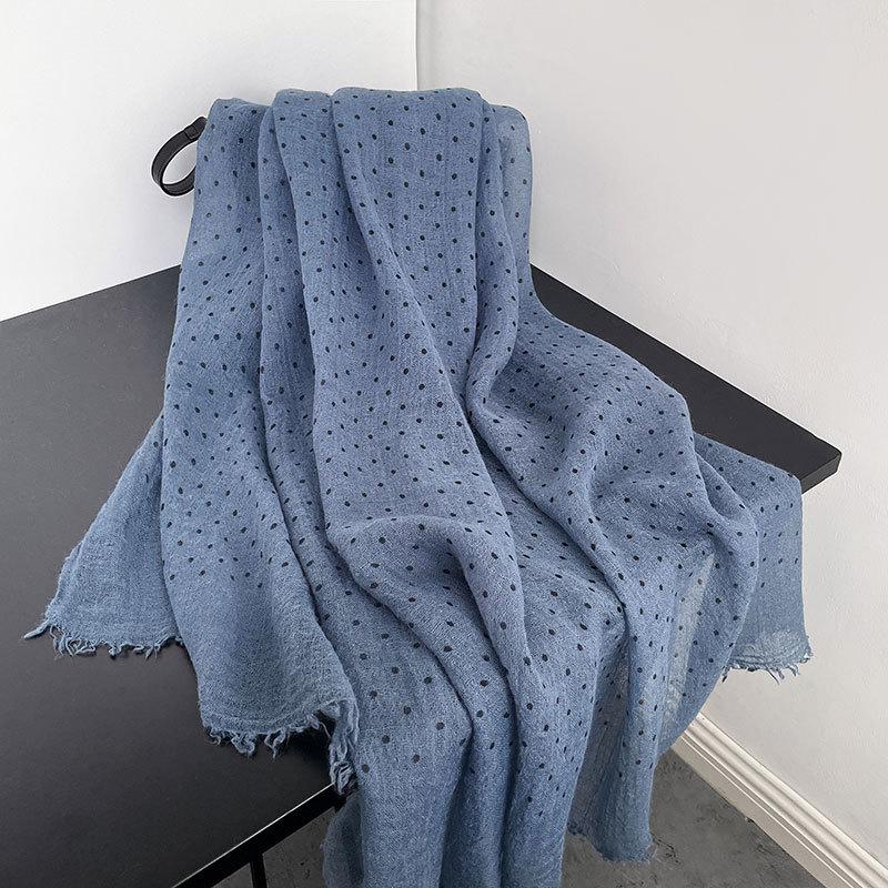 High-end Korean Polka Dot Printed Cotton and Linen Scarf In Winter Versatile Long Scarf Shawl