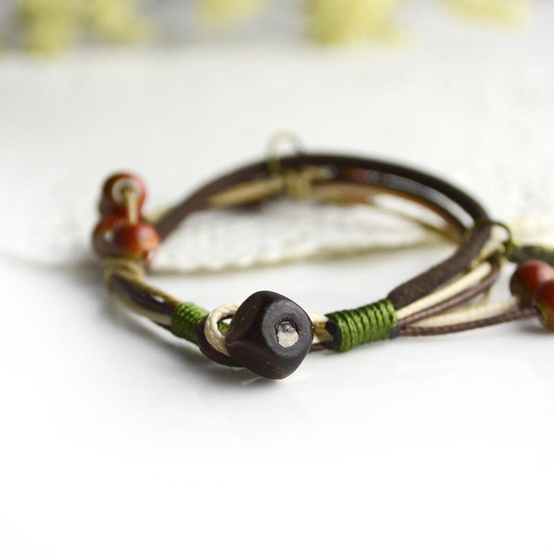 Retro cherry bracelet ceramic flower glaze leaf bracelet women's fashion ethnic style versatile accessories