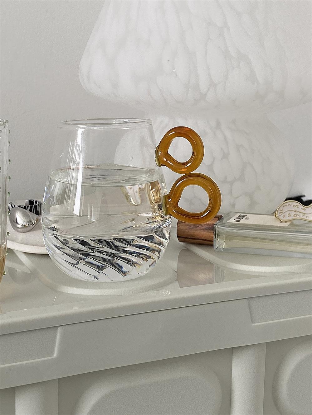 

Nordic Style Transparent Wine Glass Creative Digital Handle Coffee Juice Glass Handmade Color Gemstone Fruit Tea Cup 201-300ml