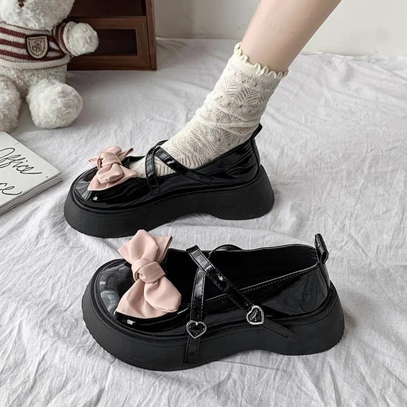 

Children s platform shoes with bow2026New autumn large-toe Mary Jane leather shoes with thick soles in Lolita style 26-31One Hand6Double чёрный