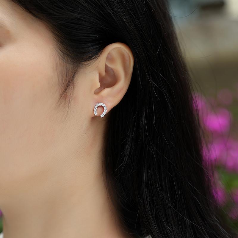 Ready To Ship VVS Moissanite Horseshoe C Hoop Earrings S925 Sterling Silver Full Pave U Shape Jewelry for Women Earings