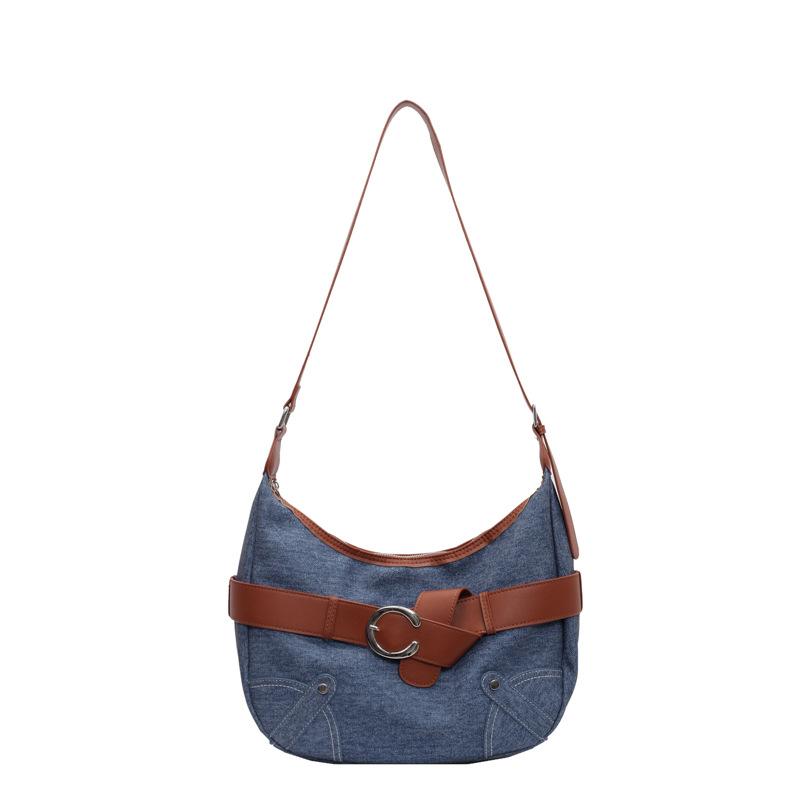 2025 New Korean Casual Personalized Denim Texture Tote Bag, Student Class Commuting Versatile Light Messenger Bag