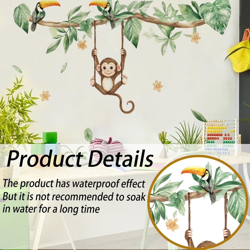 Cartoon Monkey Swinging Wall Sticker Kids Room Wall Decoration Self-Adhesive Home Decor