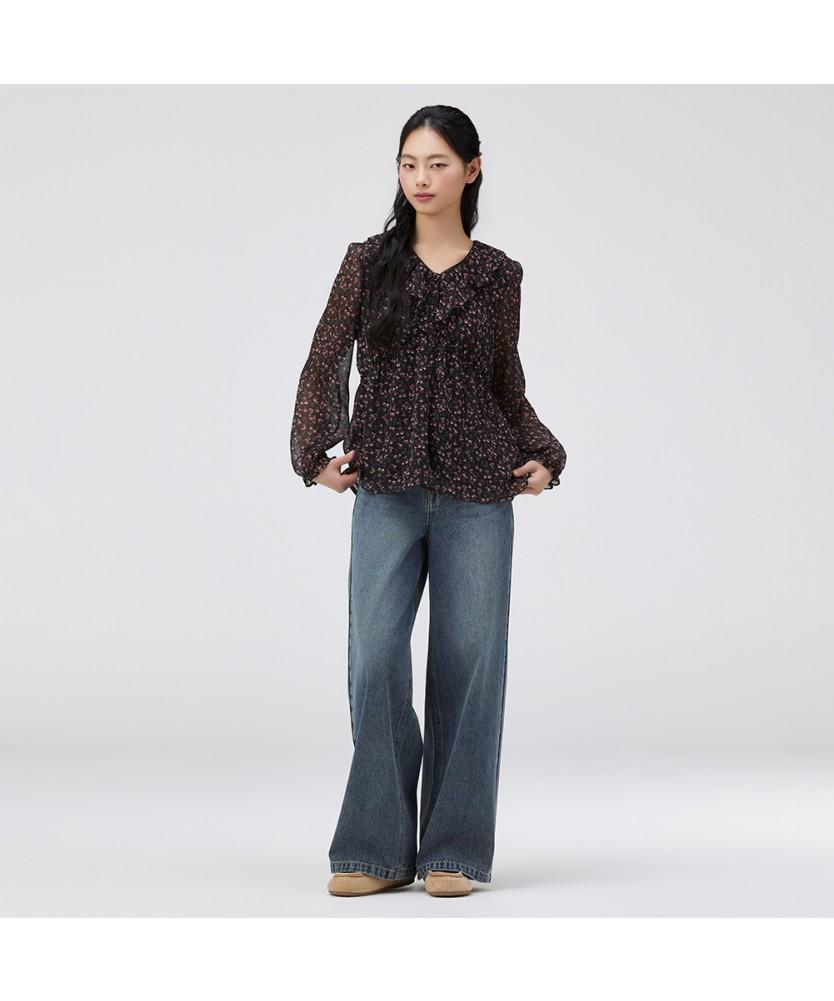 THURSDAY ISLAND Flower Pattern Shirred Blouse_T262Mbl144W