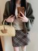 Plus Size Retro Plaid Woolen A-line Skirt for Pear-Shaped Women - Hip-Covering, Slimming Short Skirt for Autumn/Winter