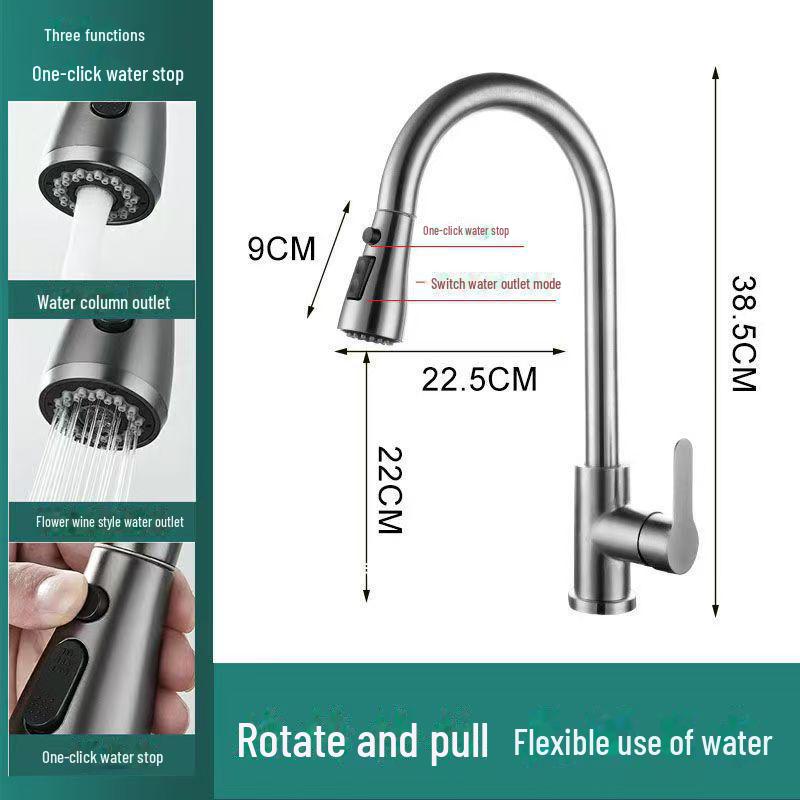

Двухтемпературный выдвижной кухонный кран из нержавеющей стали с выдвижным поворотным изливом