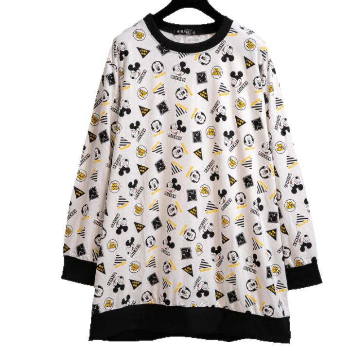 2025 Korean Style Mickey Print Oversized Round Neck Sweatshirt - Women's Long Sleeve Top for Spring & Autumn
