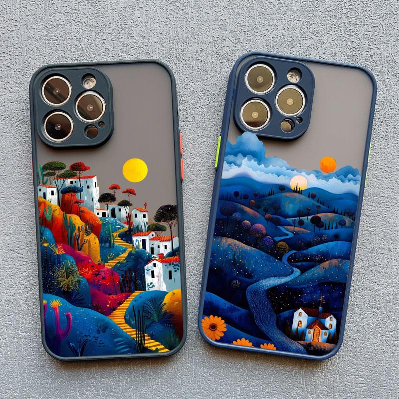 Yellow Sunset Mountain Phone Case For iPhone 16 14 15 11 12 13 Pro Max Mini XR X XS 7 8 Plus SE Natural Scenery Shockproof Cover