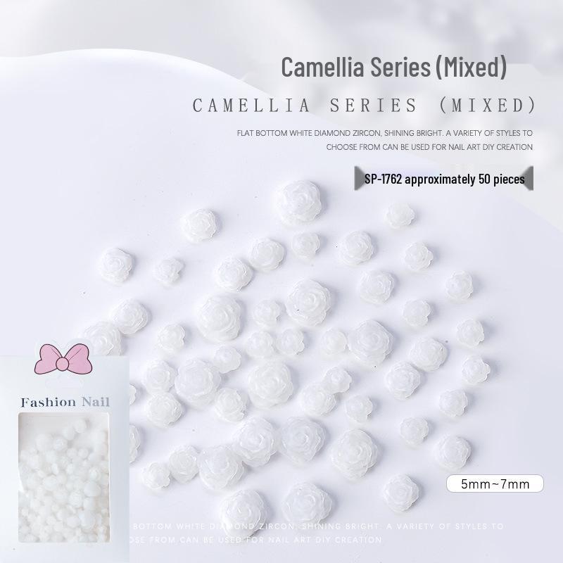 

3D Camellia Resin Matte Flower Nail Decorations - Set of 50