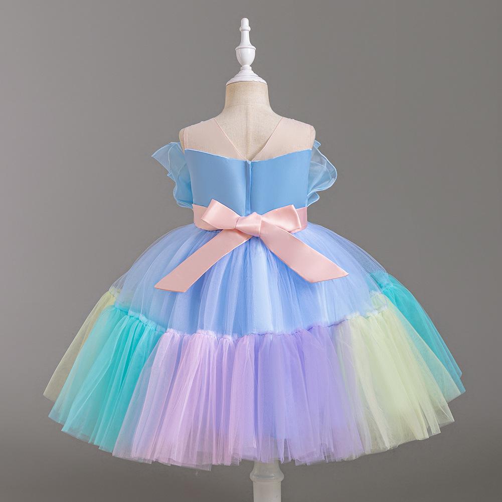 Girls Colourful Patchwork Princess Dresses Sleeveless Colour Patchwork Bowknot Dress Walking Piano Performance Dress 363  Girl's Favourite Dress