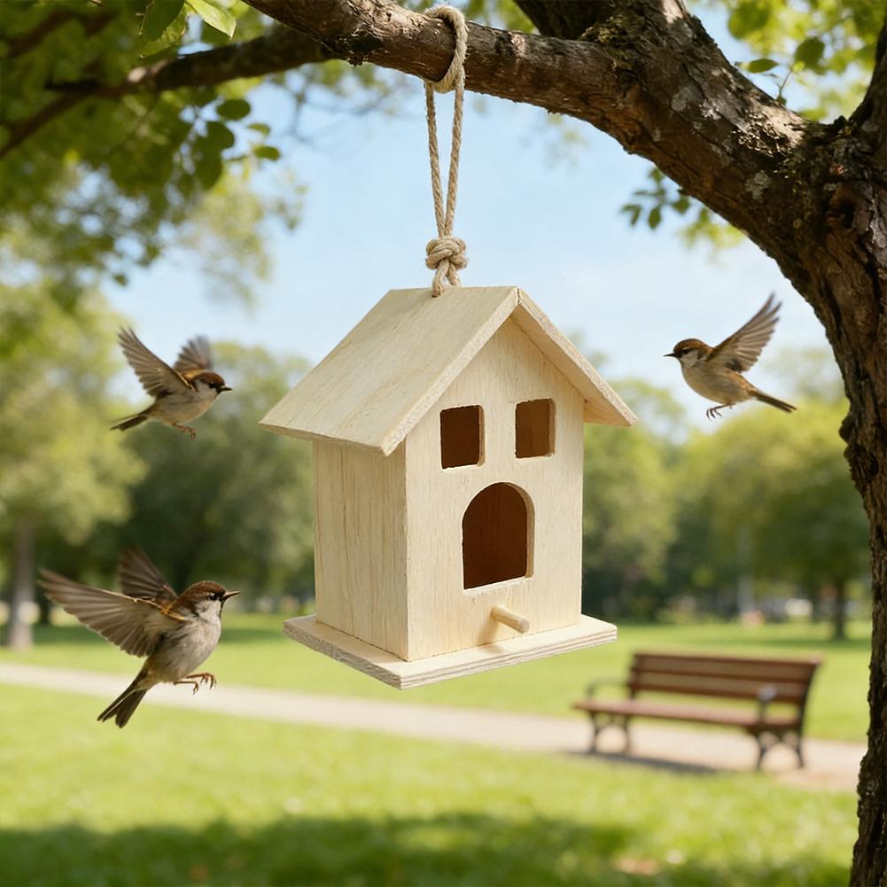 Wooden Mini Bird Cage Outdoor Hanging Birdhouse Box Wooden Bird Parrot Nest Bird Products Garden Bird Cages Home Yard Decoration