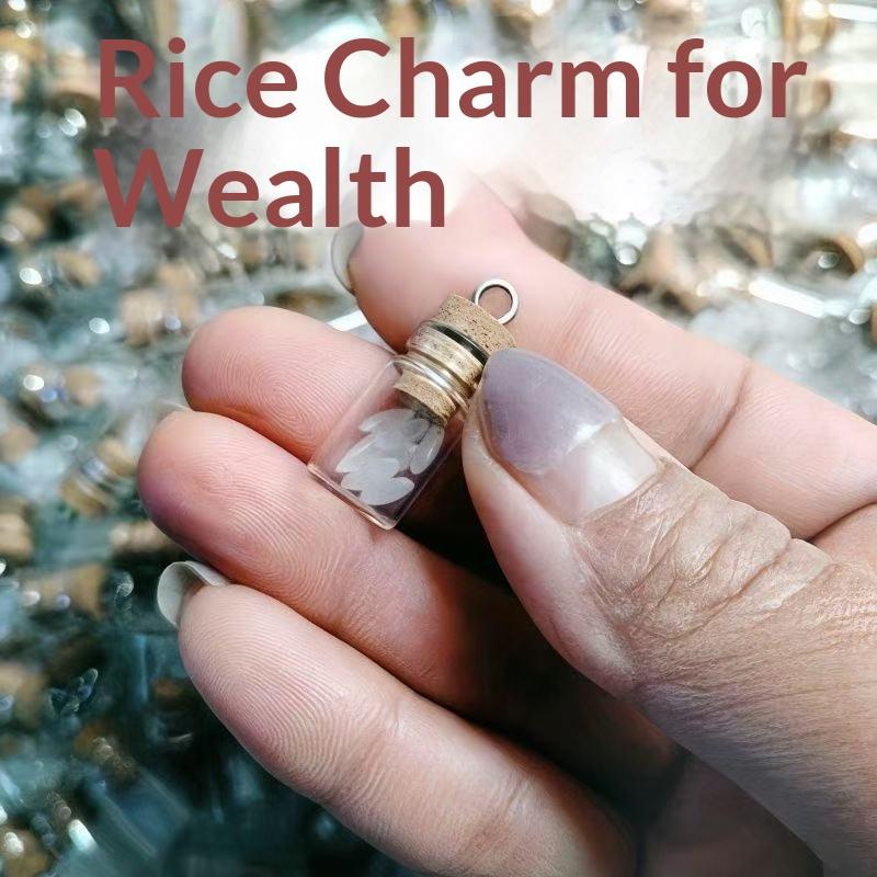 10Pcs Mini Glass Bottle Charm Pendant With 7 Rice Grains Cork Lids Wishing Bottle For Diy Keyring Craft Jewelry Making Accessory