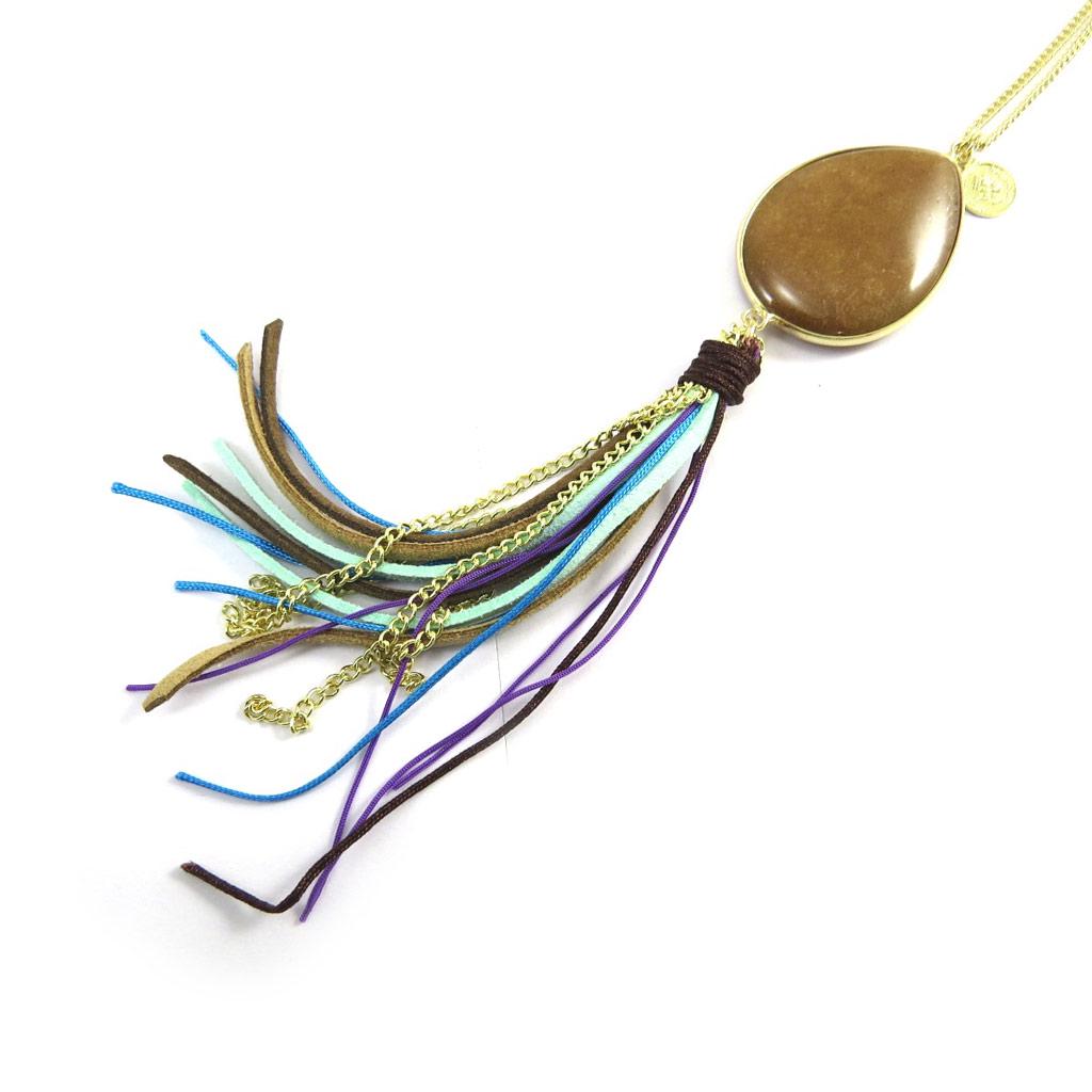 Les Trésors De Lily [N3087] - 'Altai' Brown Multicolored Gold Designer Long Necklace