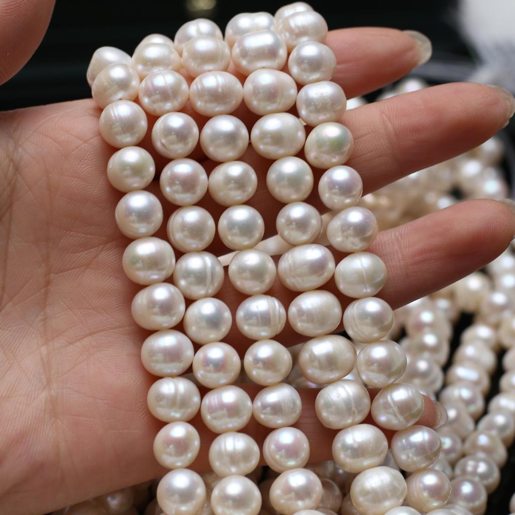 1String, White Natural Freshwater Pearls, Boho Handmade Round Pearl Beads for Jewelry Making DIY Necklaces Crafts (Beads 9-10mm, Length 36cm)