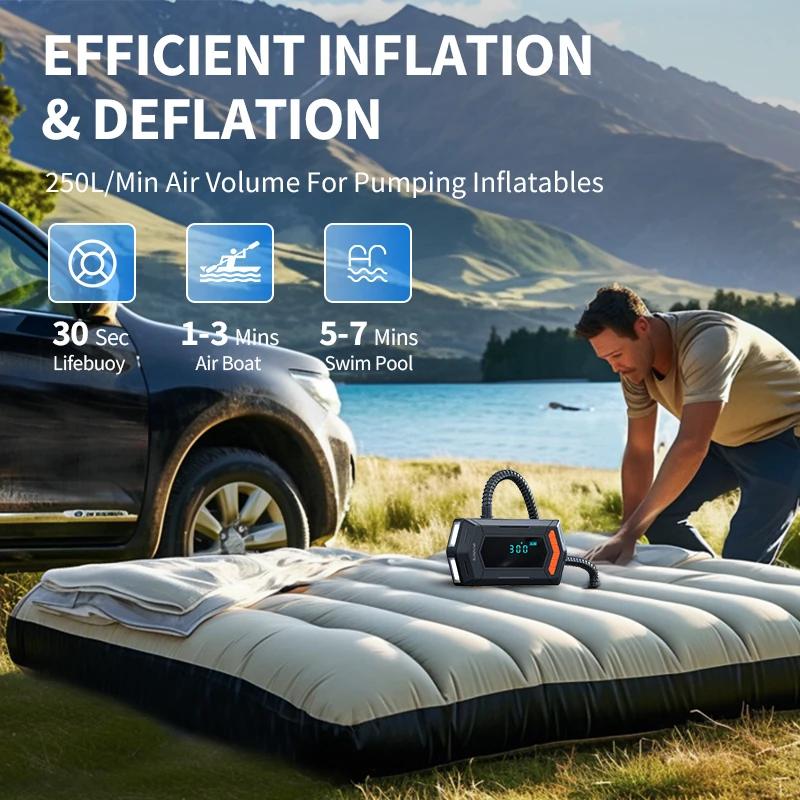 BUVAYE Jump Starter Air Compressor with Power Bank Portable 2500A Battery Booster 150PSI Tire Inflator Air Pump for Inflatables