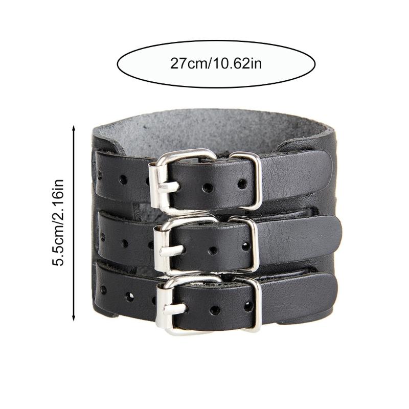 Punk Styles Adjustable Leather Cuff Bracelet For Men Sturdy Wide Wristband Fashion Accessory