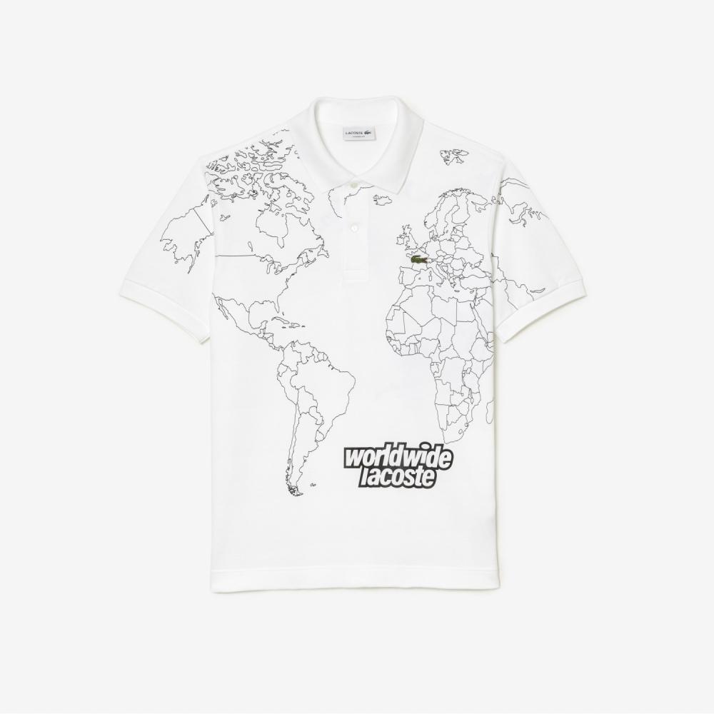 

LACOSTE Мужская рубашка-поло с рисунком World Map [белый]