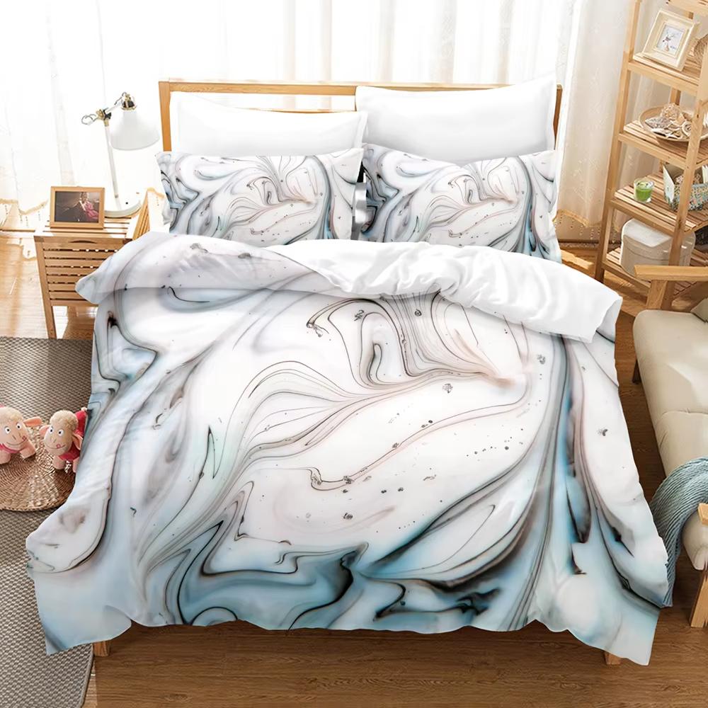 3D Cool Personality Pattern Duvet Cover Set Queen Size Double Bed Modern Marble Stripe Pattern Bedding Set For Kids Adults 3 Pcs