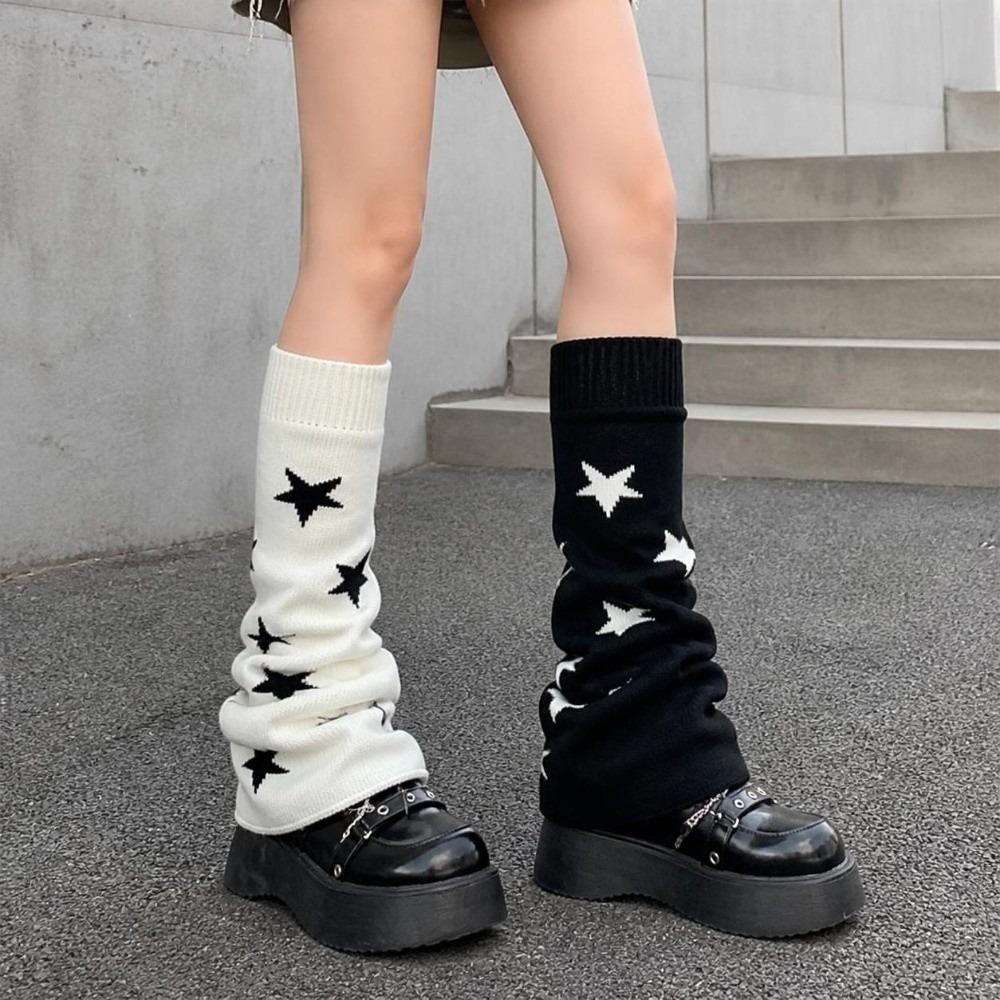 Asymmetric Knit Leg Warmers Lolita Style Wide Leg Warmers Star Pattern Leg Covers Winter Season