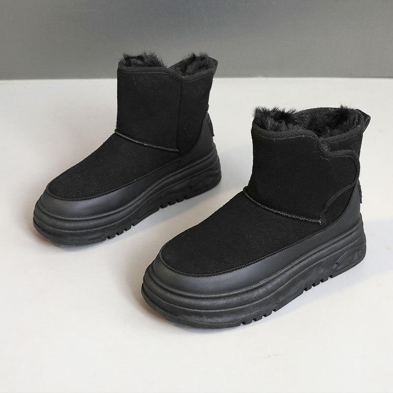 

High-top shoes women s new autumn and winter cotton shoes casual velvet solid color fluffy snow boots cotton shoes thick sole 40 чёрный