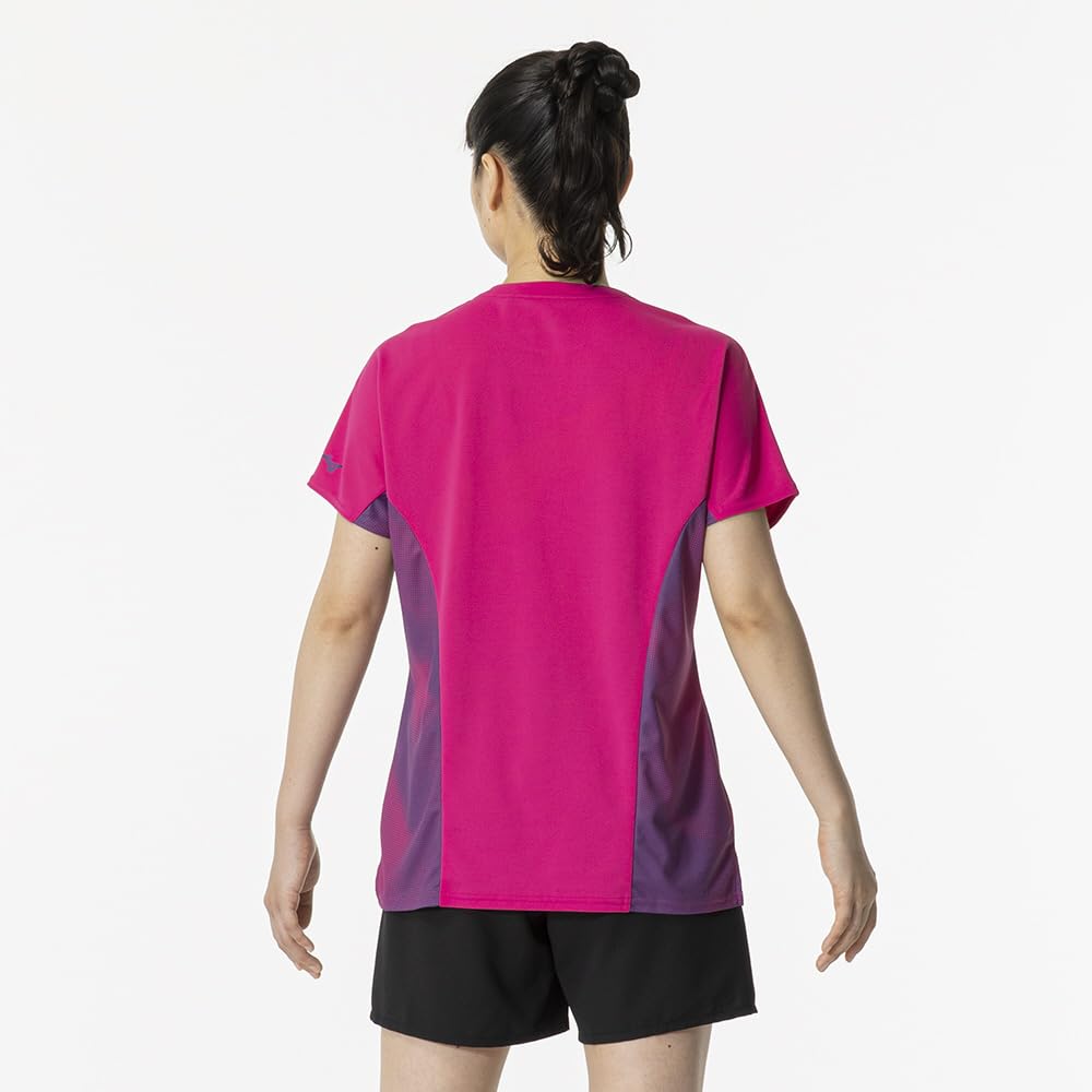 Game Fuchsia Size Short Dynamotion Officially Approved by the Japan Badminton Association Women's Tennis/Badminton Shirt, Pink, XL, 62JAB205, Sleeve,