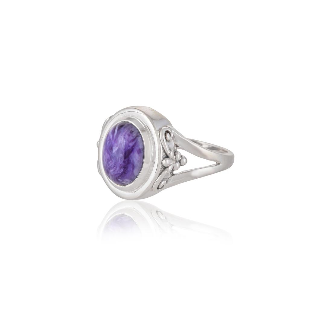 Charoite Gemstone Ring – Vintage Style 925 Sterling Silver Handmade Ring for Women – Russian Stone of Transformation