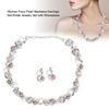Women Faux Pearl Necklace Earrings Set Bridal Jewelry Set with Rhinestone (Silvery White)