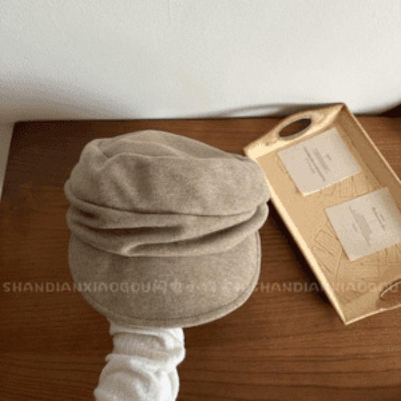 

Japanese lazy autumn and winter Internet celebrities Yamamoto style fold stacking feeling beret versatile with wool newsboy hat retro head circumference (52cm-58cm) бежевий