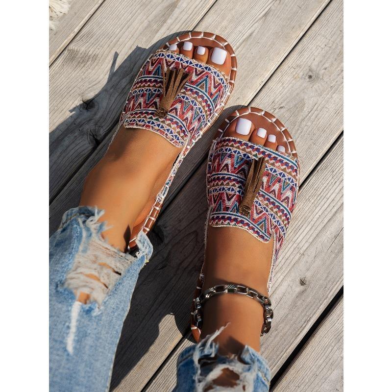 Bohemian Flat Sandals for Women - 2025 Summer New Fringe Design - Size 43 Beach Sandals