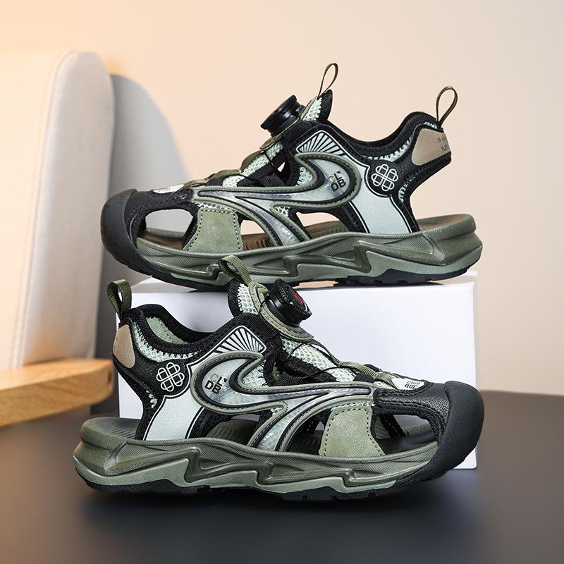 

Летние водонепроницаемые дышащие пляжные сандалии с закрытым носком для мальчиков и девочек 2025 года 35 армия зеленый