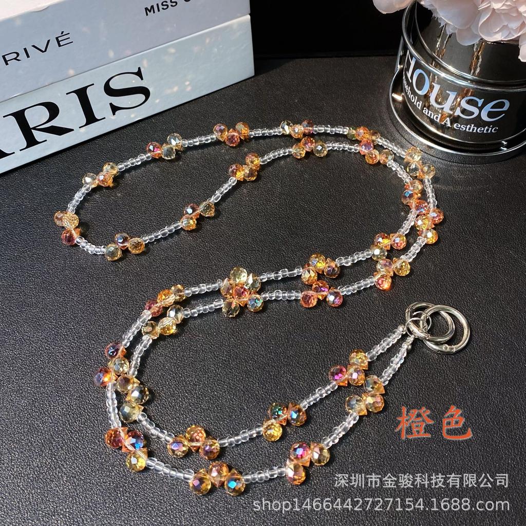 Phone Chain Crossbody Crystal Beads Long Chain Can Be Carried on Back Simple Shoulder Handmade Chain Ins Water Drop Beads Bag Hanging