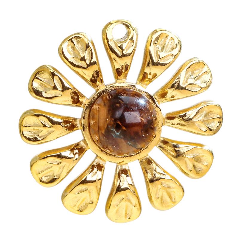 European & American Stainless Steel Natural Stone Sunflower Earrings - Non-fading DIY Pendant Charm Accessories