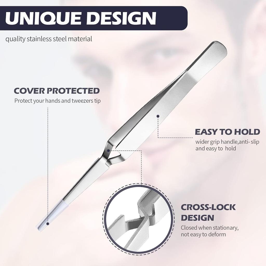 Minatee 3 Pieces Reverse Tweezers for Crafting Cross Locking Electronics Tweezers Reverse Action Forceps Tension Stainless Steel Craft Jewelry