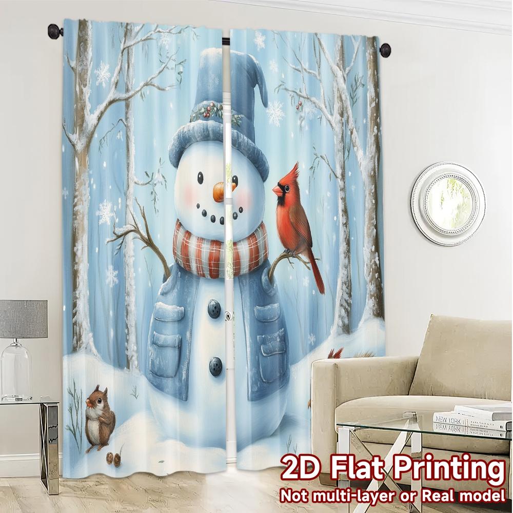2pcs,Curtains Cute Snowman Cardinal Squirrel (3) Chic Curtains Machine Washable Fabric Curtains Decorations For Home Use for