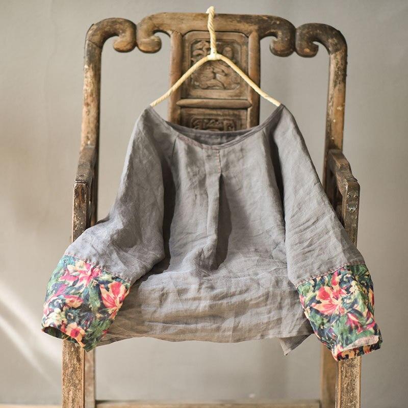 Johnature Spring Autumn Vintage Retro Patchwork O-neck Long Sleeve Cotton Linen Shirt Leisure Loose Blouses