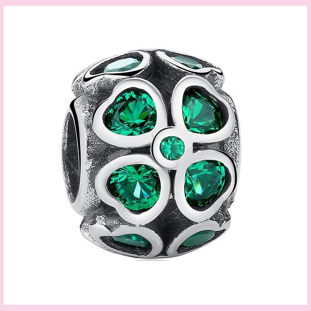 925 Silver Green Color Charms Temperament Cactus Avocado Charm Four Leaf Bead For Bracelet Jewelry Making