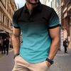 Colour blocking gradient tops daily casual lapel short sleeve polo shirt man