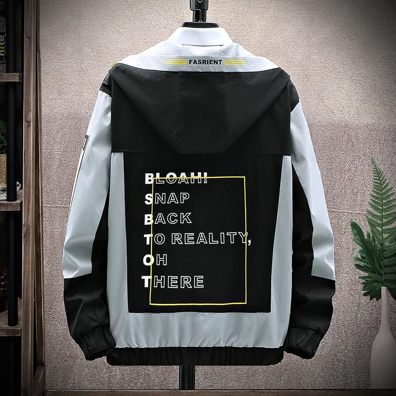 Spring Autumn Plus Size Men's Jacket Hooded Windbreaker Coats Fashion Letter Printed Patchwork Outwear Casual Jackets