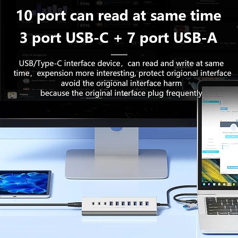 10Gbps USB 3.2 Docking Station Hub Type C Splitter Data Transfer Adapter with Card Reader Multi 7/8 Ports Switch For PC Laptop