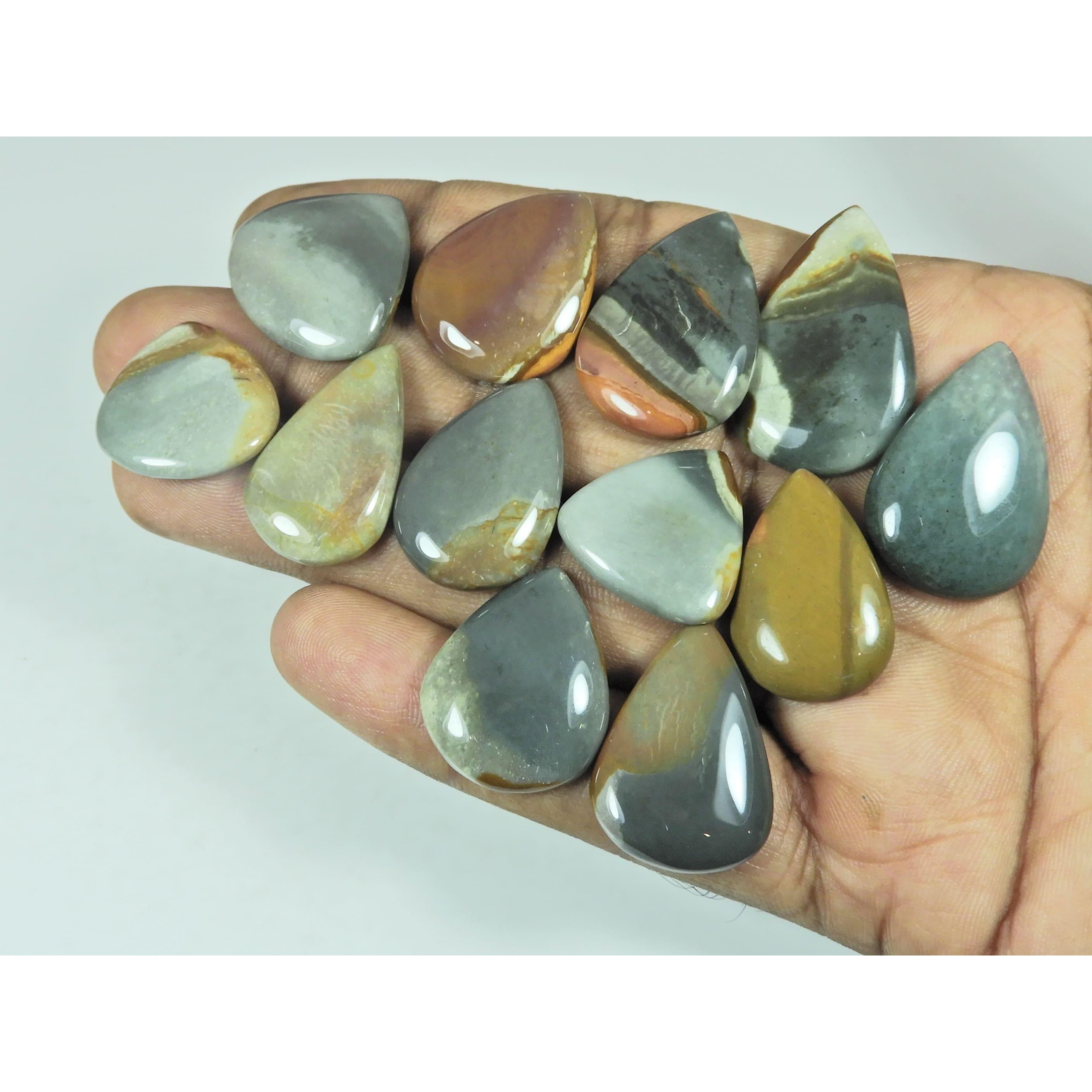 214Cts. Natural Imperial Jasper Pear Shape Cabochon Loose Gemstone 12Pcs Lot C-2938