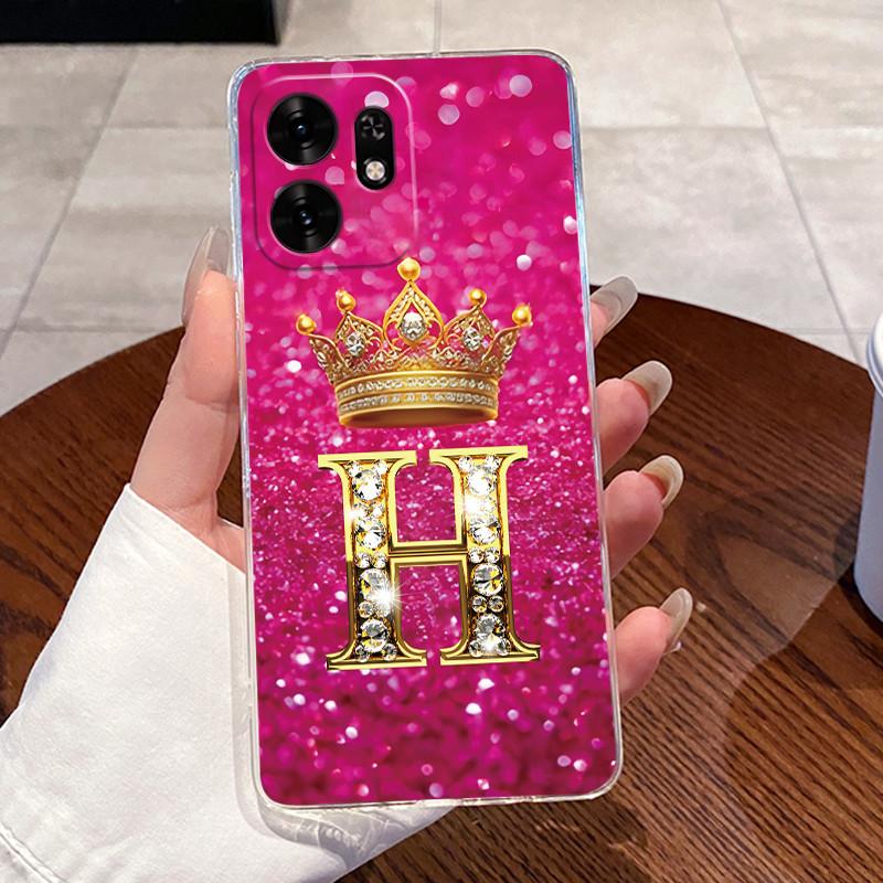 Fashion Initial Letter Crown Couple Case For Honor Play 60A 5G / Honor X6d 5G Transparent TPU Silicone Shockproof Soft Casing