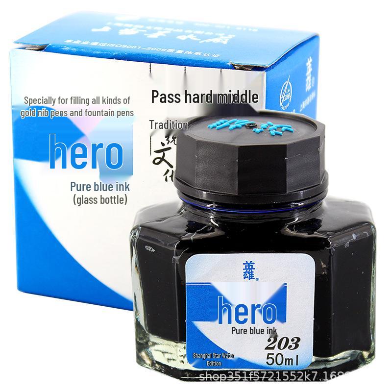 Hero Ink Fountain Pens: Black, Blue, Blue-Black, Red - Non-Carbon Formula for Smooth, Clog-Free Writing
