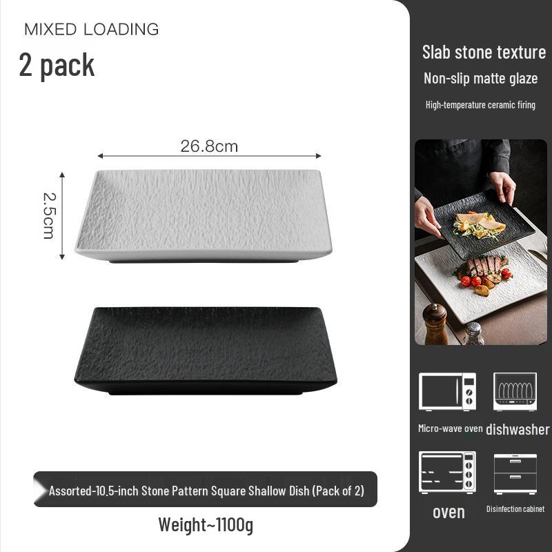High-End Black Ceramic Square Steak Plate - Lightweight, Luxury, Stylish Dish for Home Use