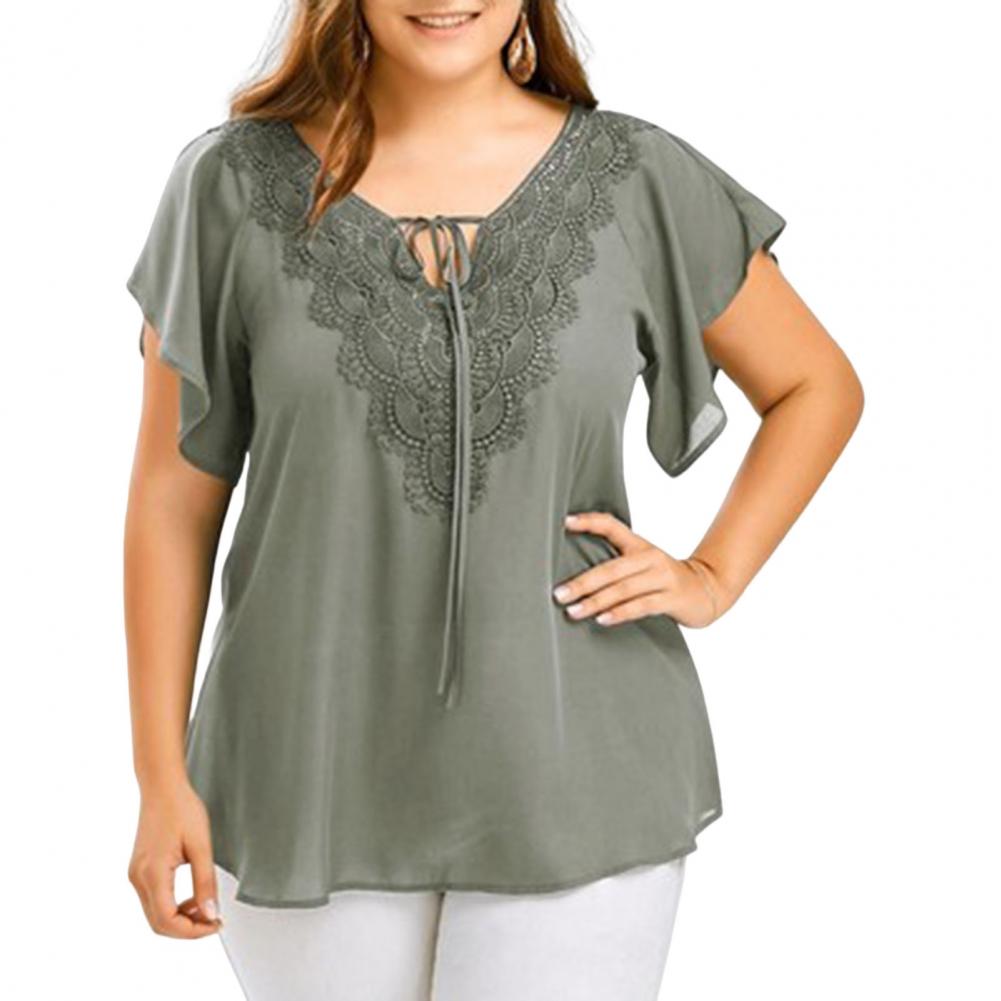 Bluzka damska plus size z dekoltem w serek, rozkloszowanymi rękawami, casualowy top, sukienki damskie plus size, odzież damska plus size, duży rozmiar 4XL 5XL
