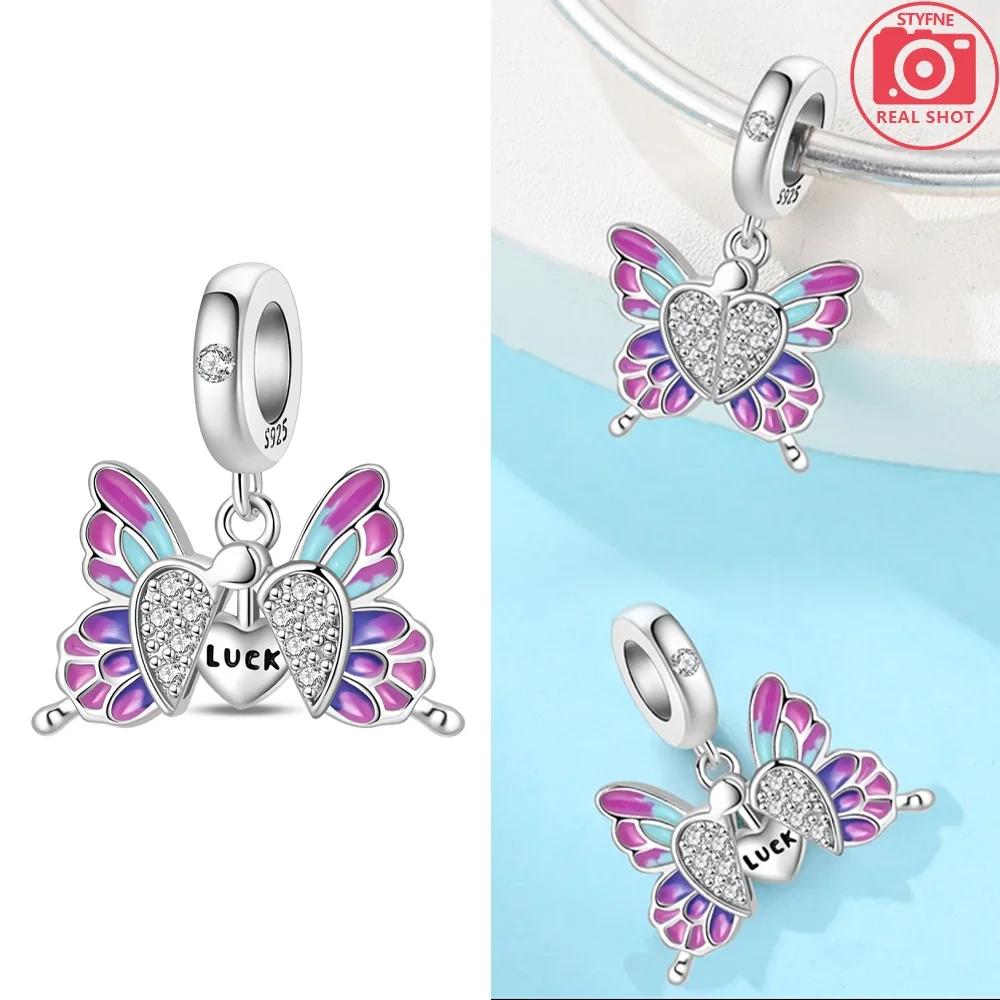 Original Butterfly Red Crab Crayfish Heart Blue Zircon Charm Beads Fit Braceletcopper Women Diy Fine Gift Jewelry Necklace