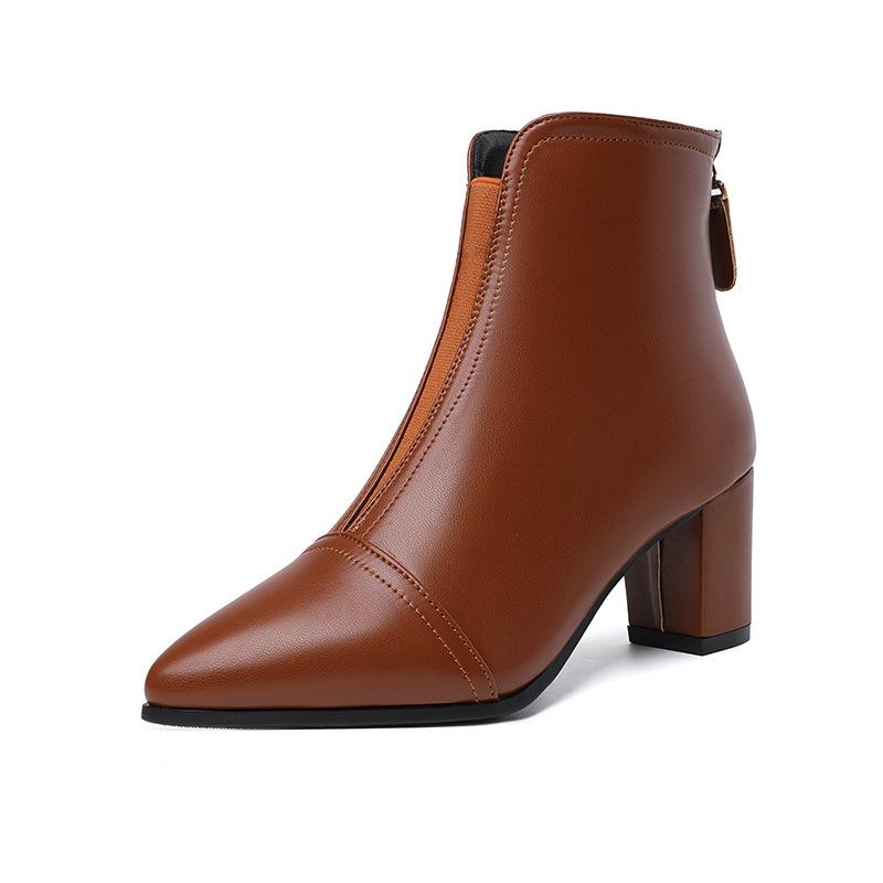 

И ботильоны осень и зима новые женские ботинки толстый каблук высокий каблук ботинки острый носок ретро маленькие кожаные туфли короткие ботинки женщины 40 коричневый