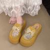 Temperament celebrity half slippers mesh yarn breathable bag head drag summer new wear Mary Jane shoes platform heightening sandals