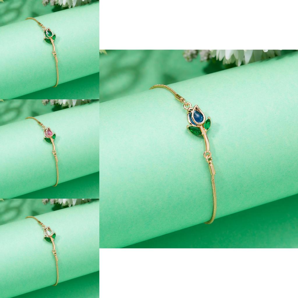 Fashionable Tulip Flower Copper Wrist Accessory With Rhinestones For Gift Giving