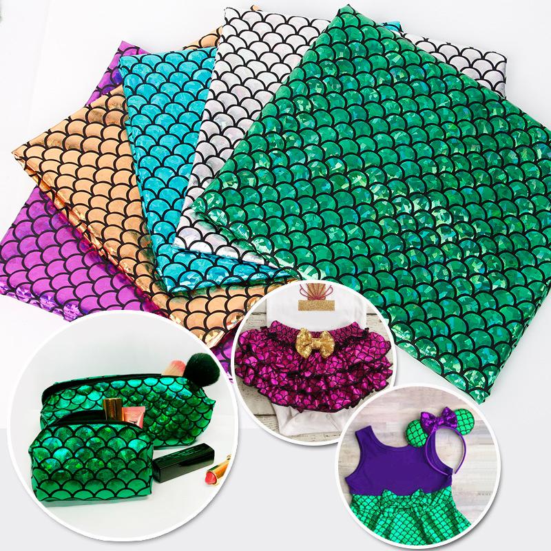 1/2/3M Laser Fish Scale Bronzing Fabric Spandex 4 Ways Stretch Fabric For Diy Sewing Dancer Swimwear Stage Performance Clothes