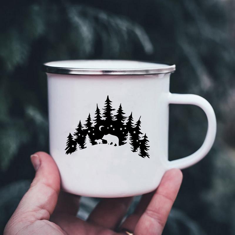 Bergmotiv Emaille-Tassen Campingbecher mit Henkel Trinkgeschirr Urlaub Wandern Lagerfeuerbecher Outdoor Wohnmobil Kaffeetasse Camper Geschenke